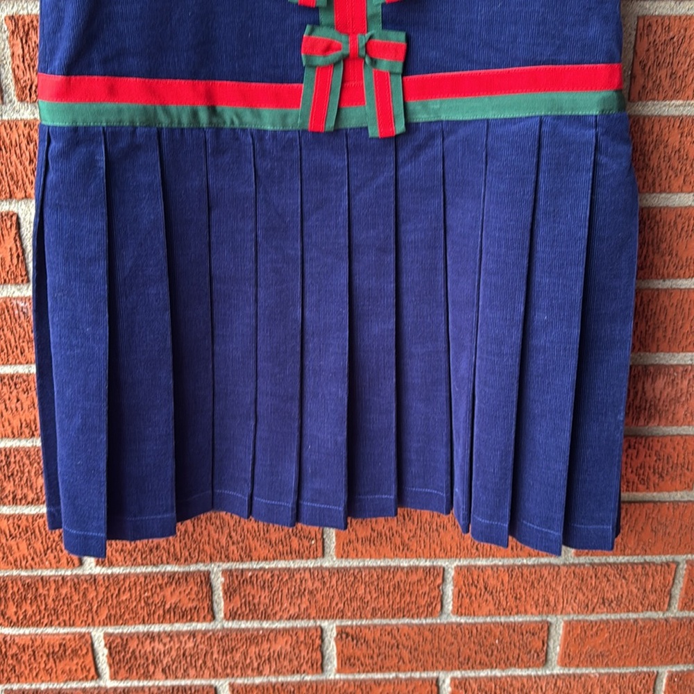 Gucci girl dress RIBBON CORDUROY short sleeve blue NWT - Picture 3 of 9
